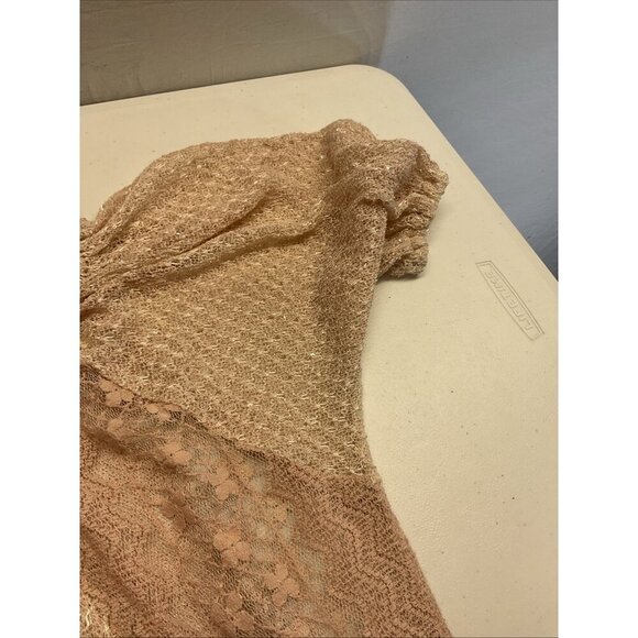 PAT DAHNKE Women’s size‎ L Pink Lace Sheer puff short sleeve top Boho Western - Picture 11 of 14